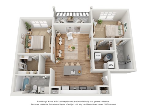 The Catherine 2 Bedroom Apartment Floor Plan at Retreat at Mount Vernon